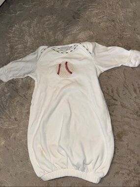 White Baby Baseball Sleep Gown - Soft Cotton Kids Pajamas